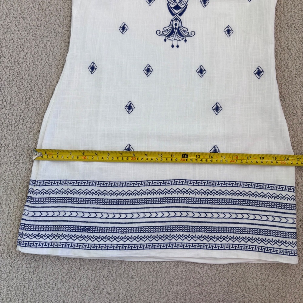 Soieblu Grecian Embroidered Cotton Linen Shift Mini Dress Size Small White Blue - Picture 10 of 15